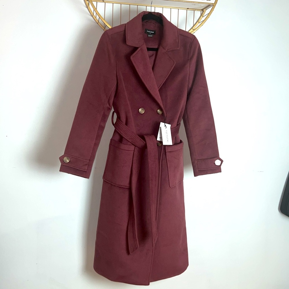 Noize Burgundy Trench Coat with Belt